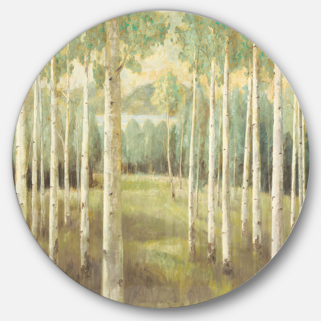 Designart - Aspens Neutral Forest - Farmhouse Metal Circle Wall Art
